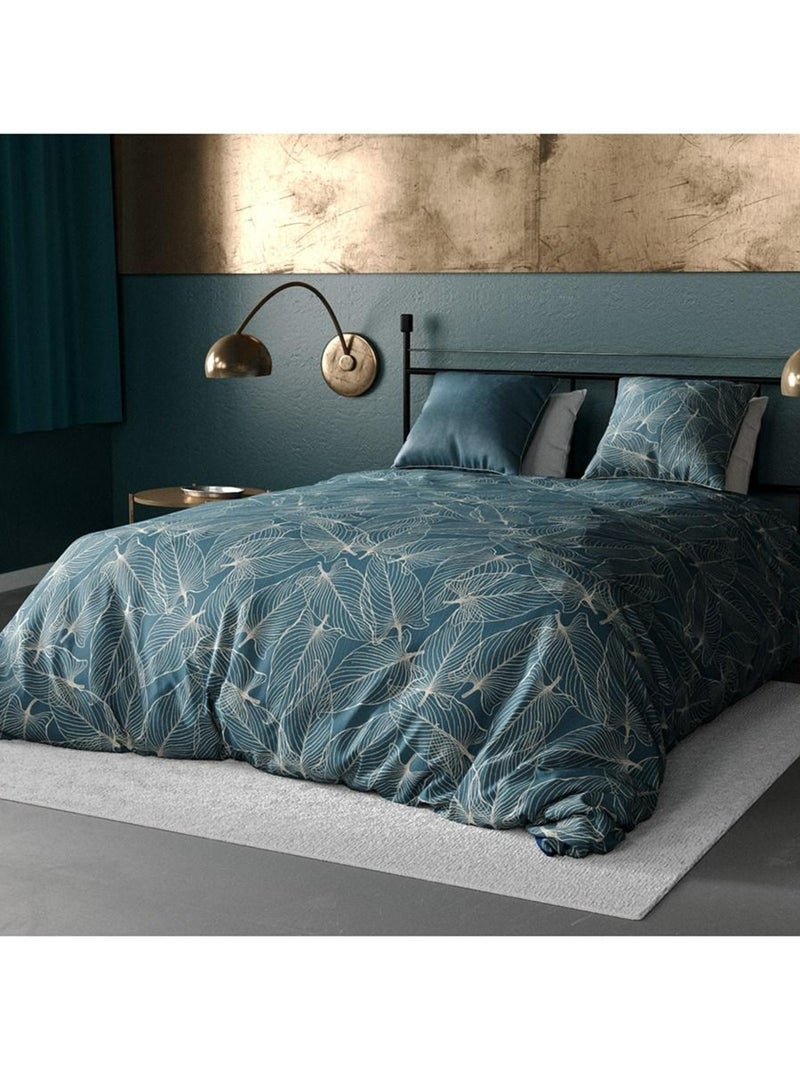 Housse de couette 240x220 + 2 taies Bahico coton Percale 71 fils Bleu - Kiabi