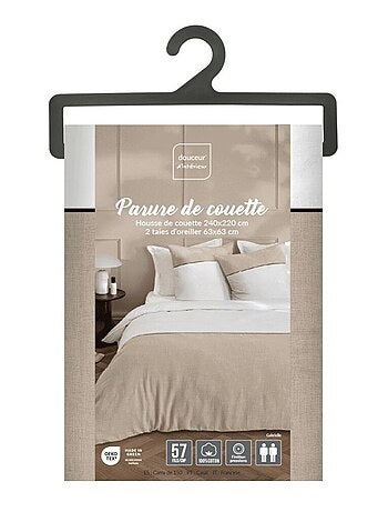 Housse de couette 240x220 + 2 taies bicolore 100% coton 57fils