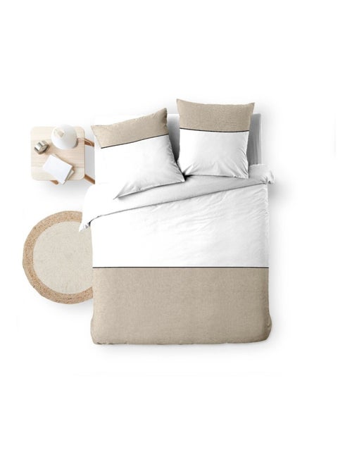 Housse de couette 240x220 + 2 taies bicolore 100% coton 57fils - Kiabi