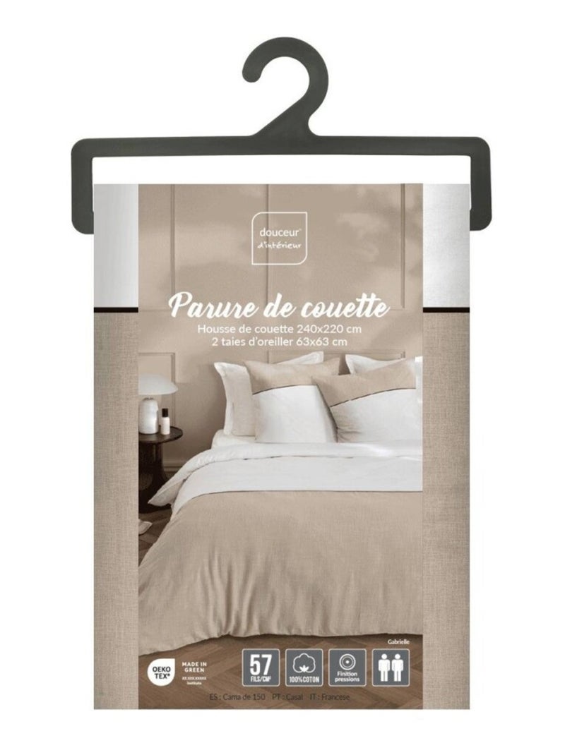 Housse de couette 240x220 + 2 taies bicolore 100% coton 57fils Blanc - Kiabi