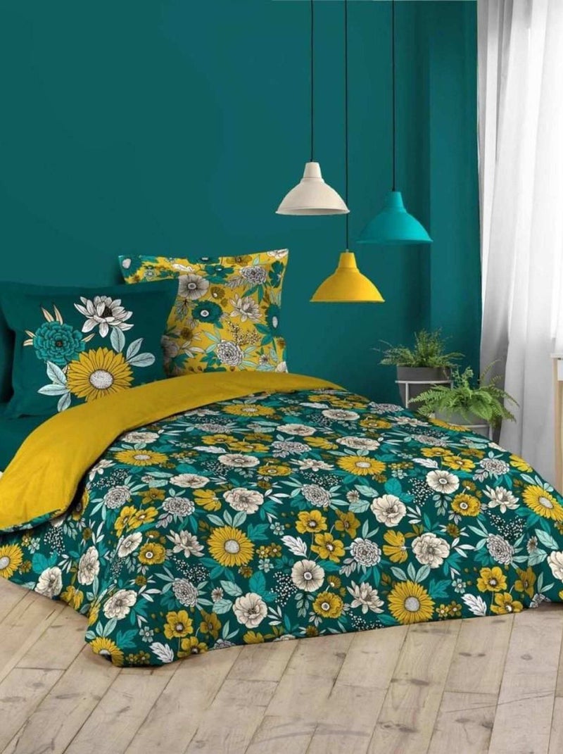 Housse de couette 240x220 + 2 taies Bohoflora coton Bleu - Kiabi