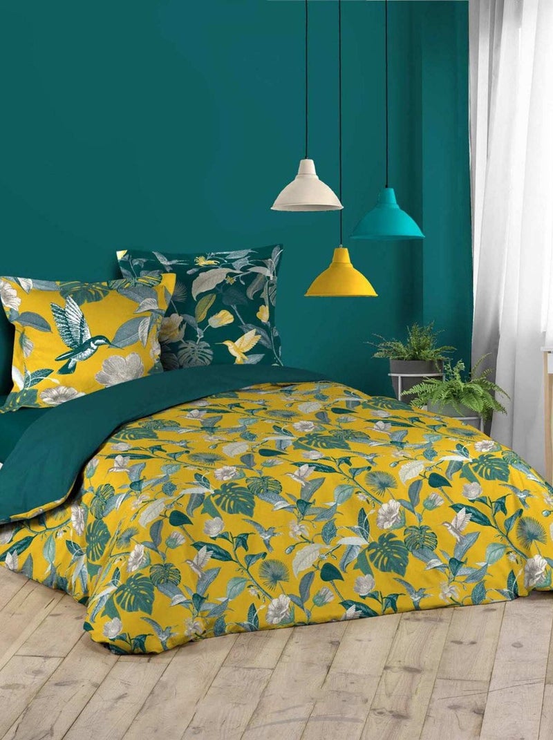 Housse de couette 240x220 + 2 taies Botiflore coton Bleu - Kiabi