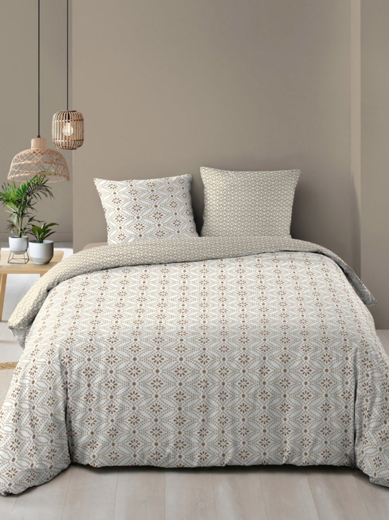 Housse de couette 240x220 + 2 taies BRIANNA 100% coton 57 fils Beige - Kiabi