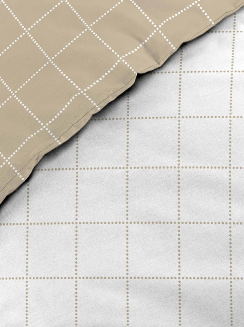 Housse de couette 240x220 + 2 taies CARREAUX 100% coton 57fils Blanc - Kiabi