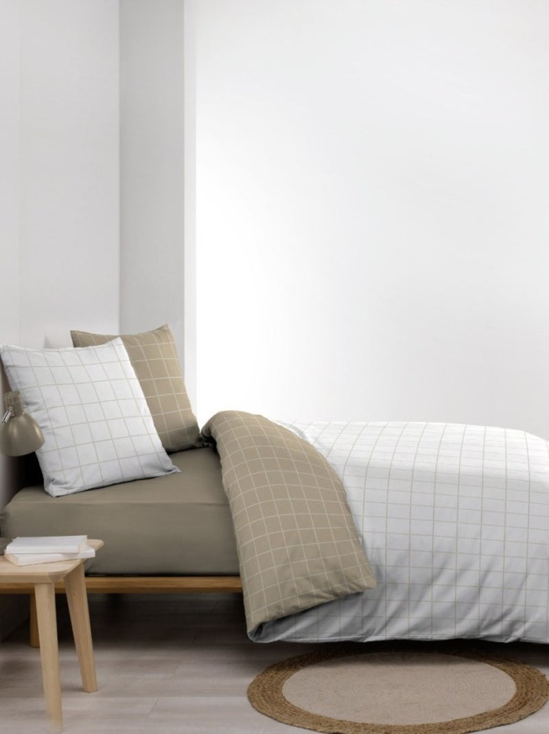 Housse de couette 240x220 + 2 taies CARREAUX 100% coton 57fils Blanc - Kiabi