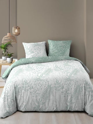 Housse de couette 240x220 + 2 taies CASSIA sauge 100% coton