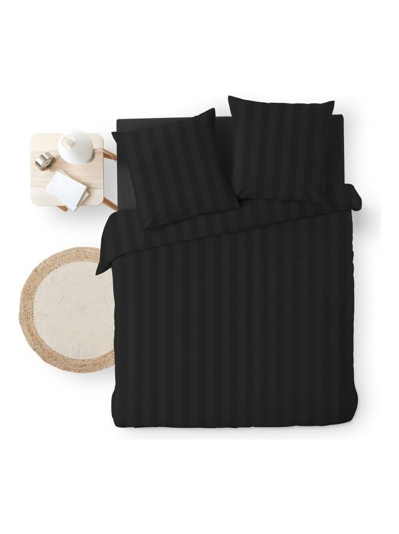 Housse de couette 240x220 + 2 taies Cléo noir uni microfibre Noir - Kiabi