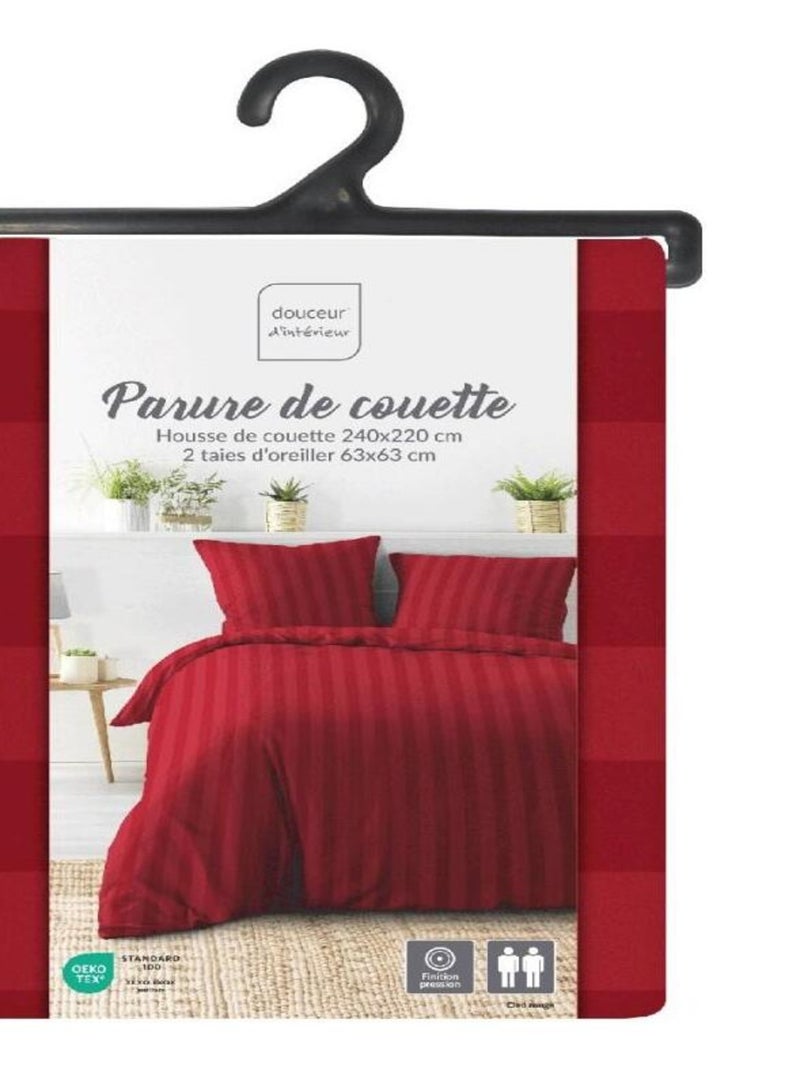 Housse de couette 240x220 + 2 taies Cléo rouge uni microfibre Rouge - Kiabi