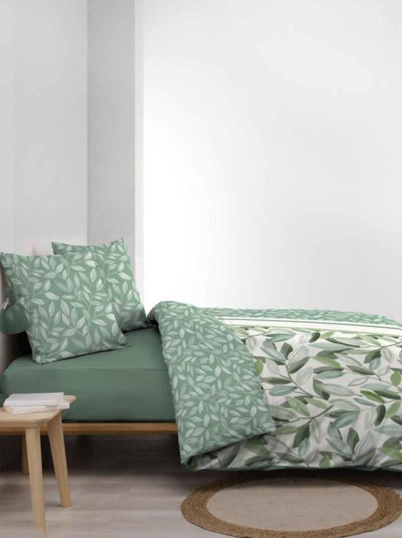 Housse de couette 240x220 + 2 taies ELEONORE 100% coton Vert - Kiabi