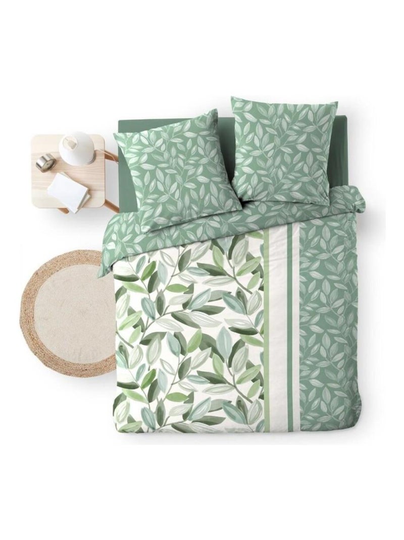 Housse de couette 240x220 + 2 taies ELEONORE 100% coton Vert - Kiabi