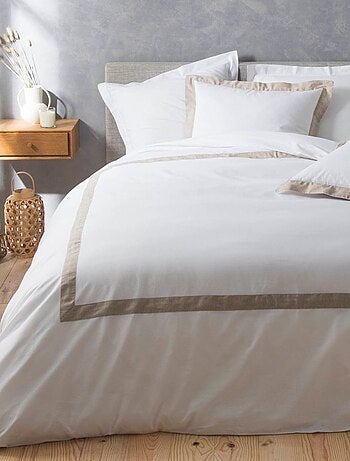 Housse de couette 240x220 + 2 taies empiècement lin