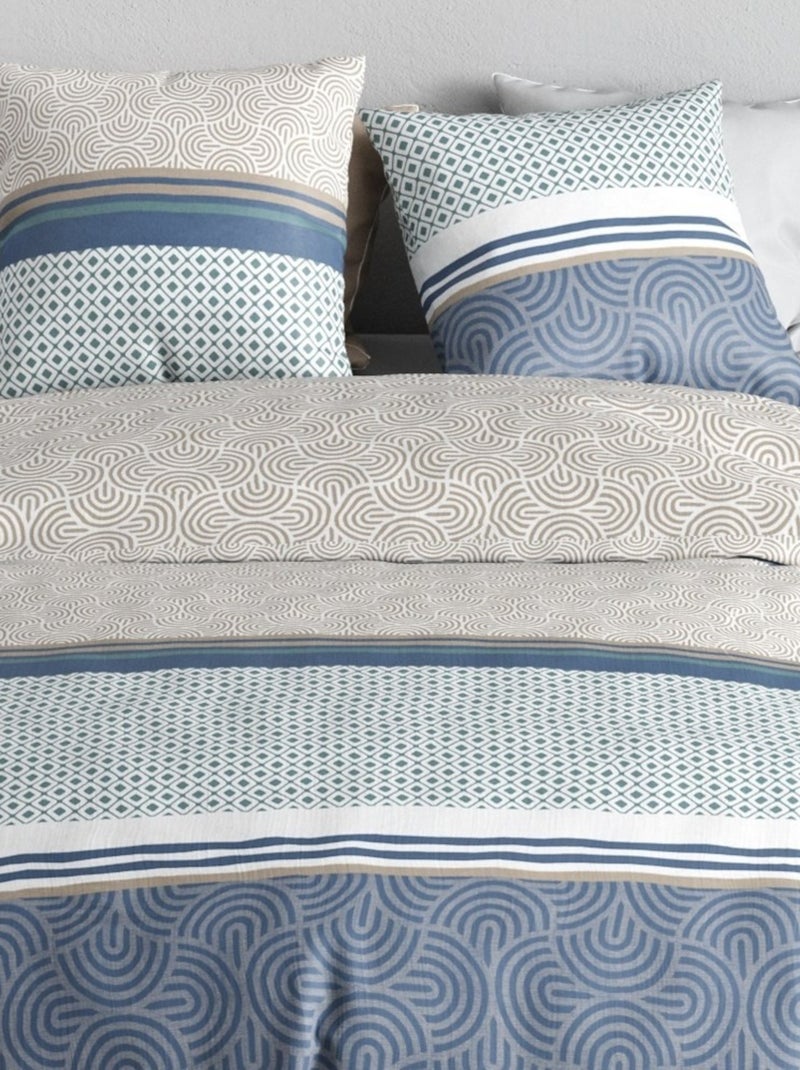 Housse de couette 240x220 + 2 taies en coton 57 fils Bleu - Kiabi