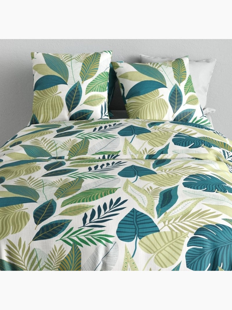 Housse de couette 240x220 + 2 taies en coton 57 fils Vert - Kiabi