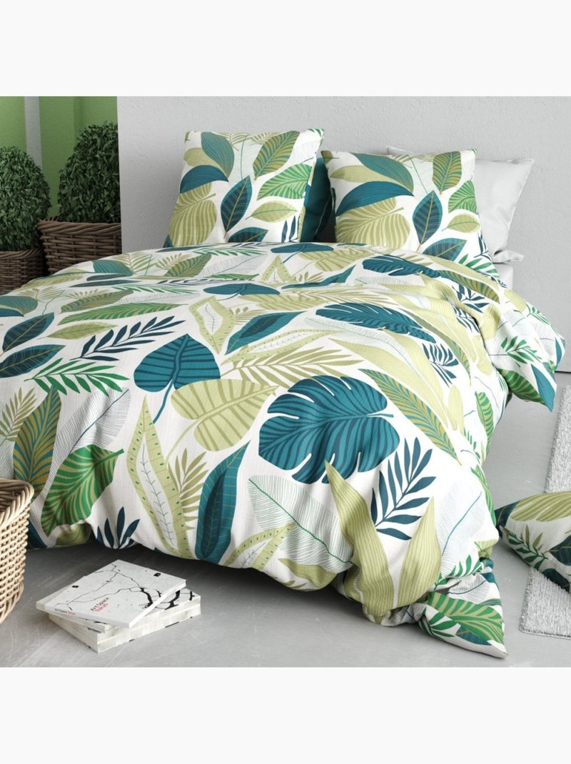 Housse de couette 240x220 + 2 taies en coton 57 fils Vert - Kiabi