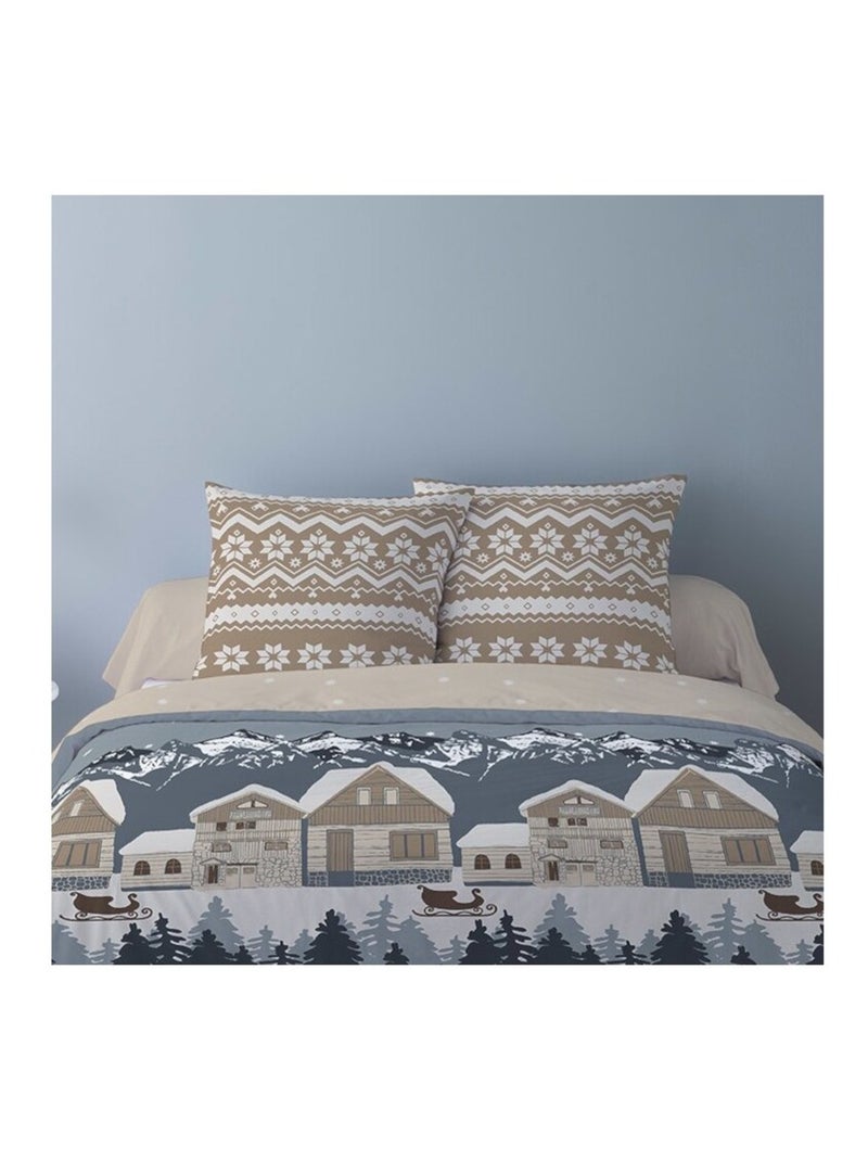 Housse de couette 240x220 + 2 taies flanelle 100% coton Bleu - Kiabi
