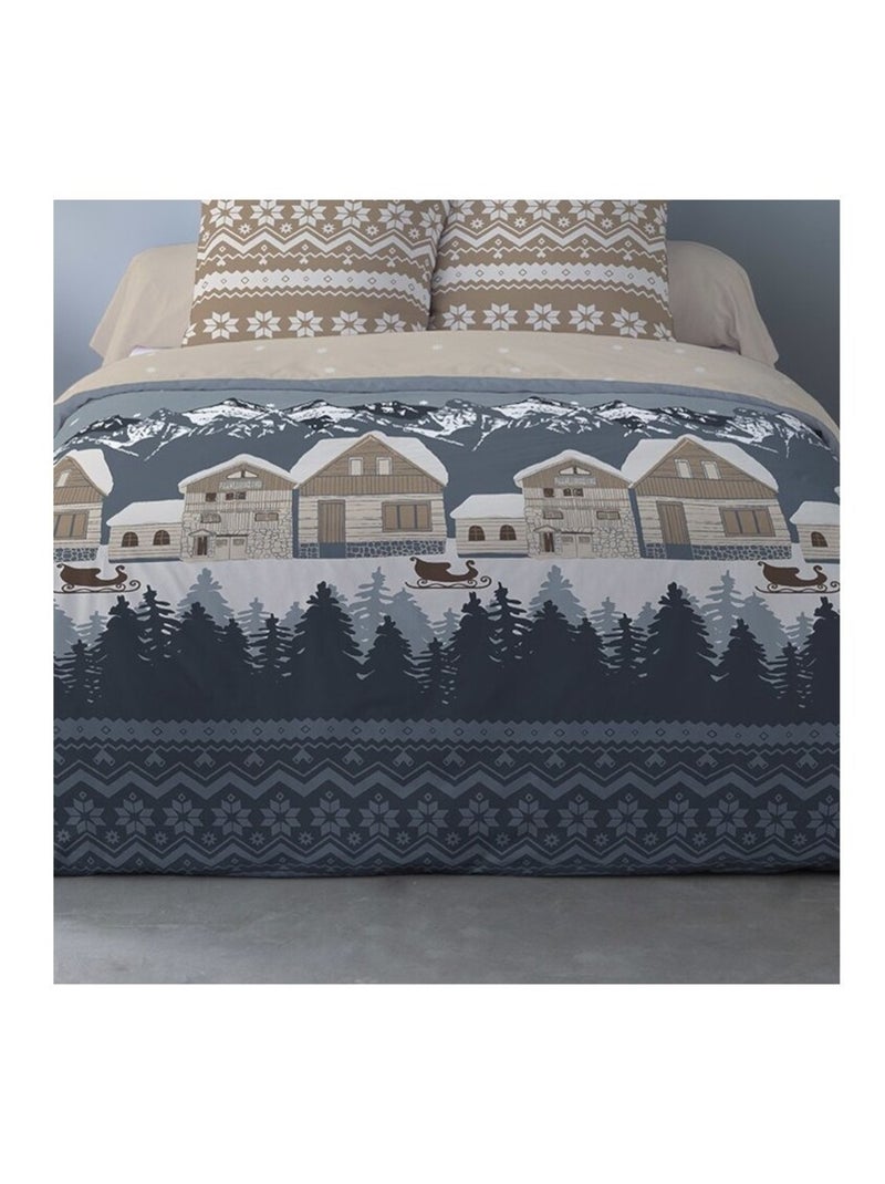 Housse de couette 240x220 + 2 taies flanelle 100% coton Bleu - Kiabi