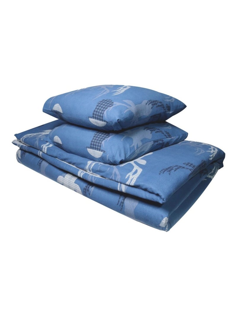 Housse de couette 240x220 + 2 taies flanelle 100% coton Bleu - Kiabi