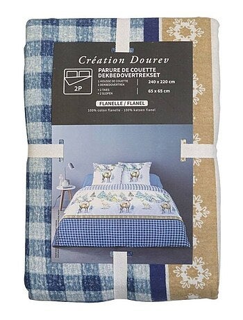 Housse de couette 240x220 + 2 taies flanelle 100% coton