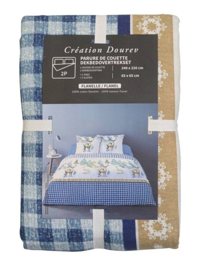 Housse de couette 240x220 + 2 taies flanelle 100% coton Bleu - Kiabi