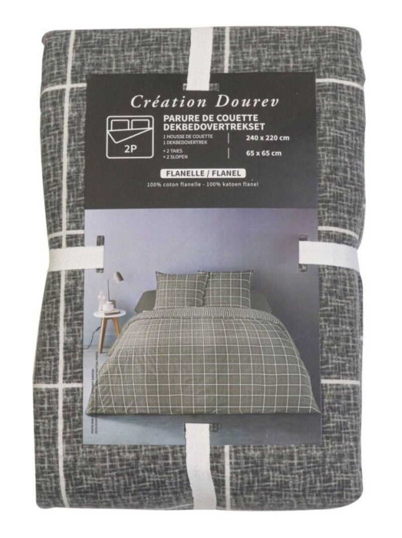 Housse de couette 240x220 + 2 taies flanelle 100% coton Gris - Kiabi