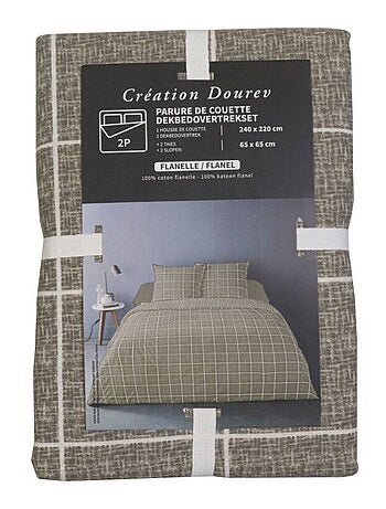 Housse de couette 240x220 + 2 taies flanelle 100% coton