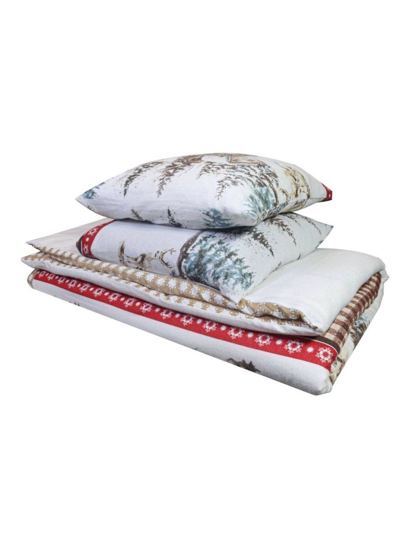 Housse de couette 240x220 + 2 taies flanelle 100% coton Rouge - Kiabi