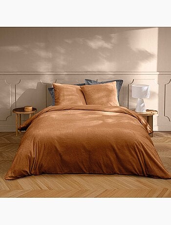 Housse de couette 240x220 + 2 taies flanelle coloris camel