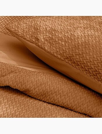 Housse de couette 240x220 + 2 taies flanelle coloris camel