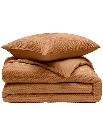 Housse de couette 240x220 + 2 taies flanelle coloris camel
