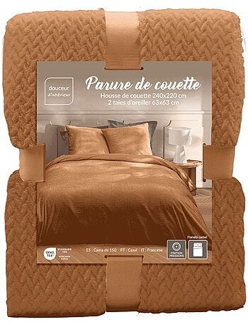 Housse de couette 240x220 + 2 taies flanelle coloris camel