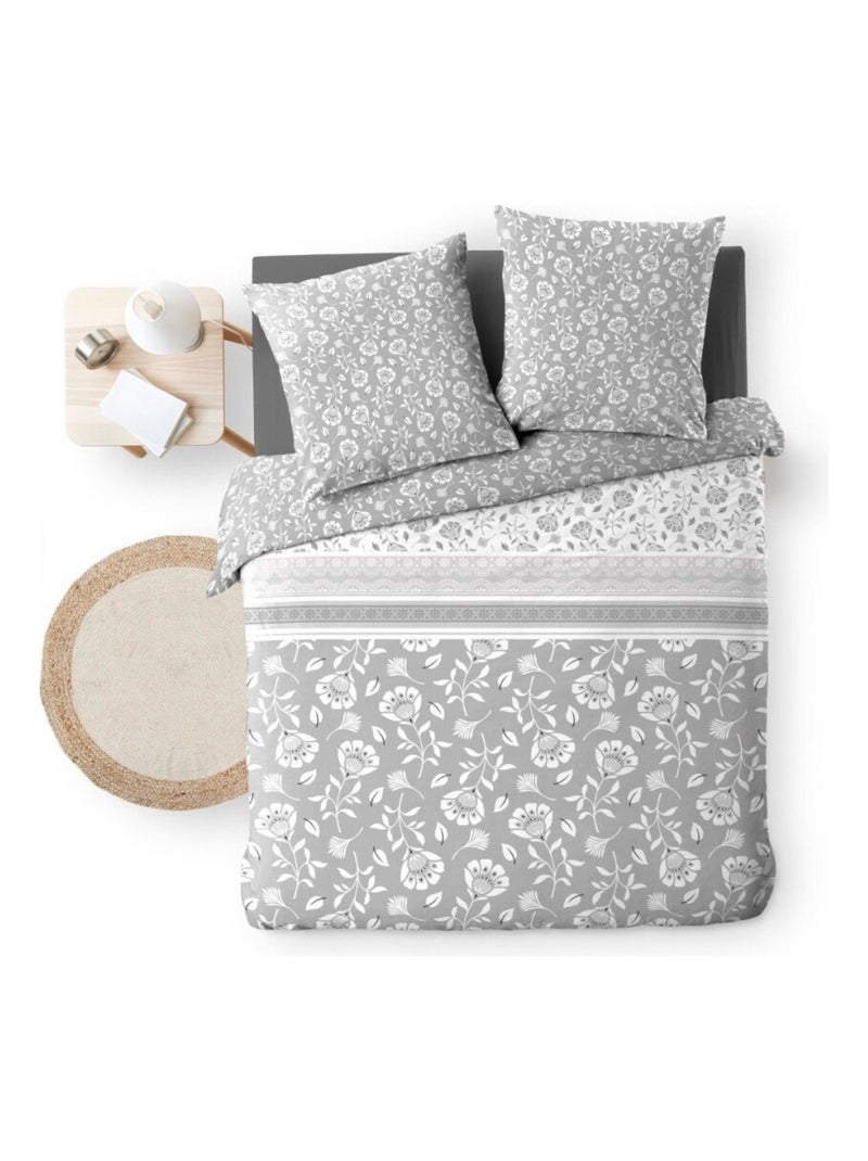 Housse de couette 240x220 + 2 taies FLAVIE 100% coton 57 fils Gris - Kiabi
