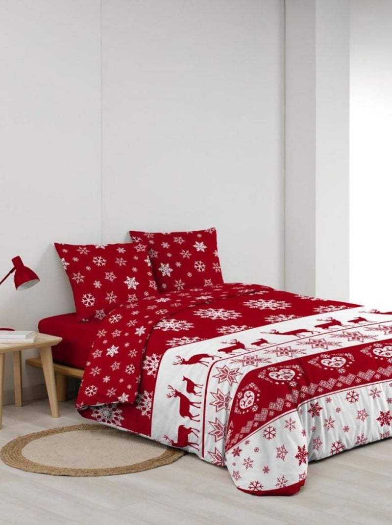 Housse de couette 240x220 + 2 taies FLOCONETTE microfibre flanelle Rouge - Kiabi