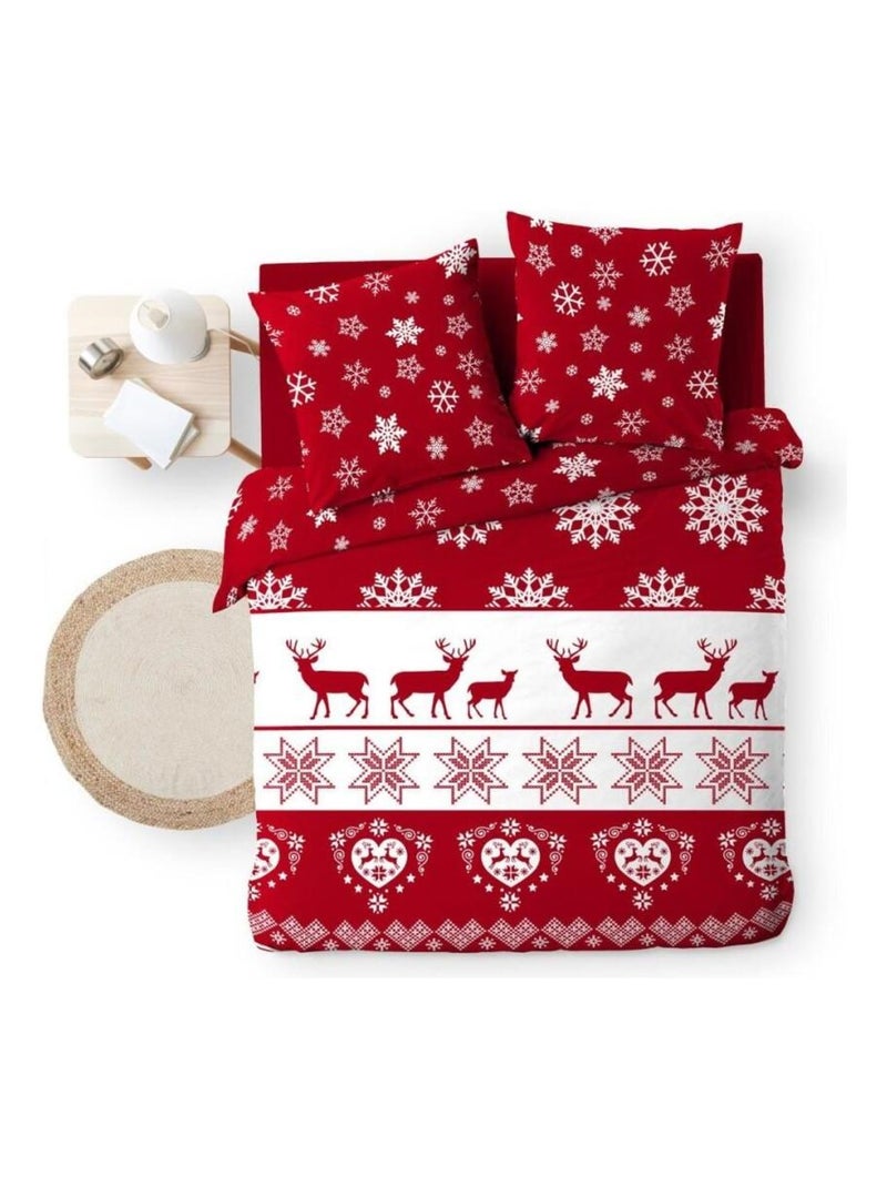 Housse de couette 240x220 + 2 taies FLOCONETTE microfibre flanelle Rouge - Kiabi