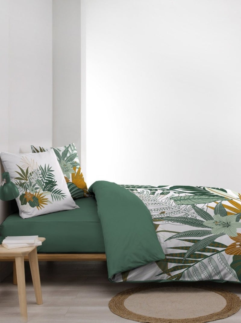 Housse de couette 240x220 + 2 taies FLORIDA 100% coton Vert - Kiabi