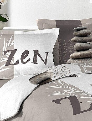 Housse de couette 240x220 + 2 taies Galets Zen coton 42 fils