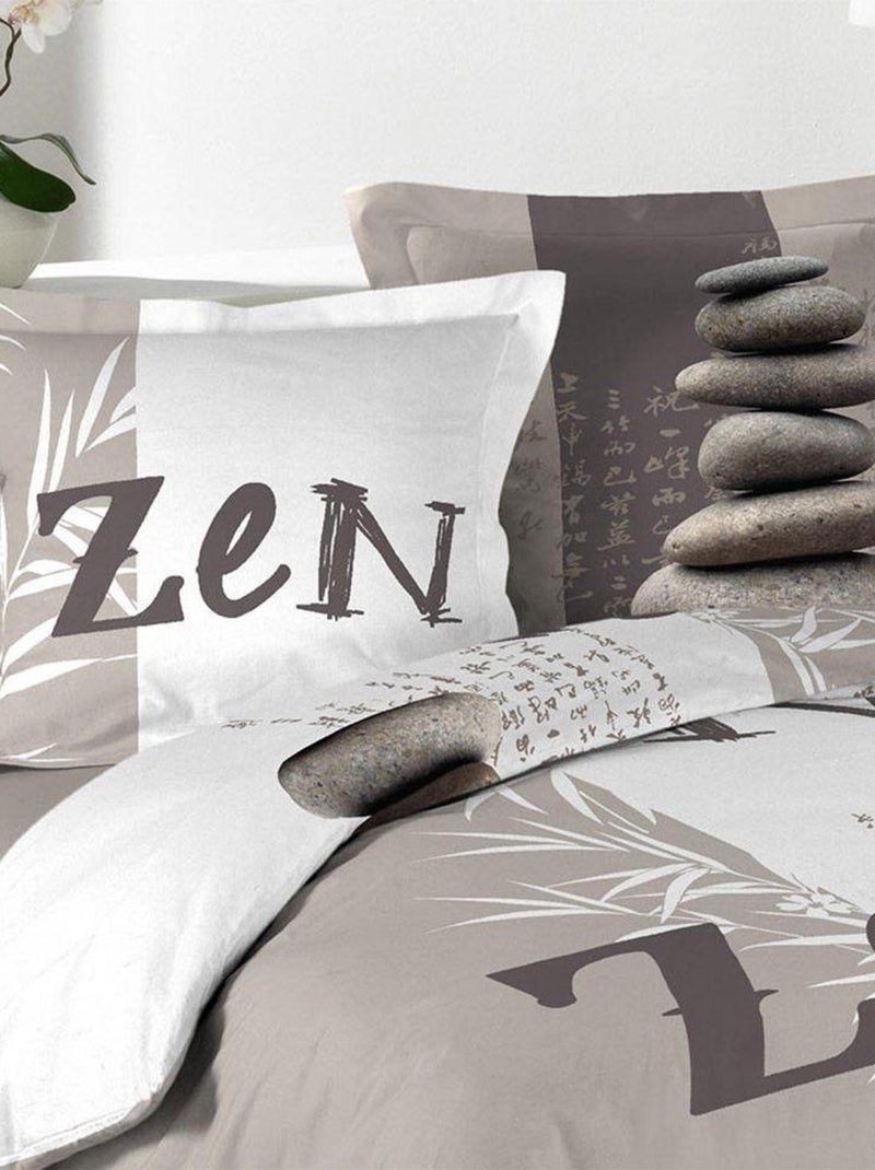 Housse de couette 240x220 + 2 taies Galets Zen coton 42 fils Gris - Kiabi