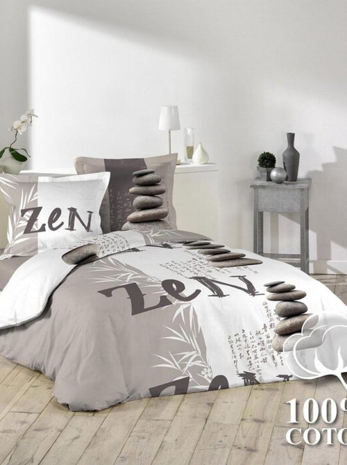 Housse de couette 240x220 + 2 taies Galets Zen coton 42 fils - Kiabi