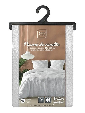 Housse de couette 240x220 + 2 taies gaufrées blanche