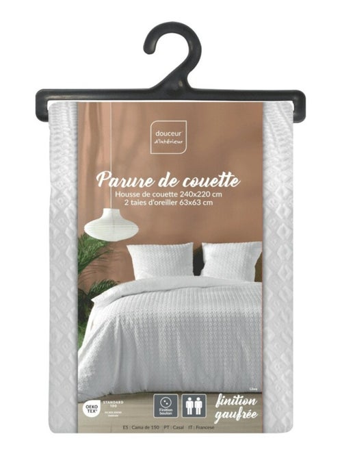 Housse de couette 240x220 + 2 taies gaufrées blanche - Kiabi Housse de couette 240x220 + 2 taies gaufrées blanche - Kiabi