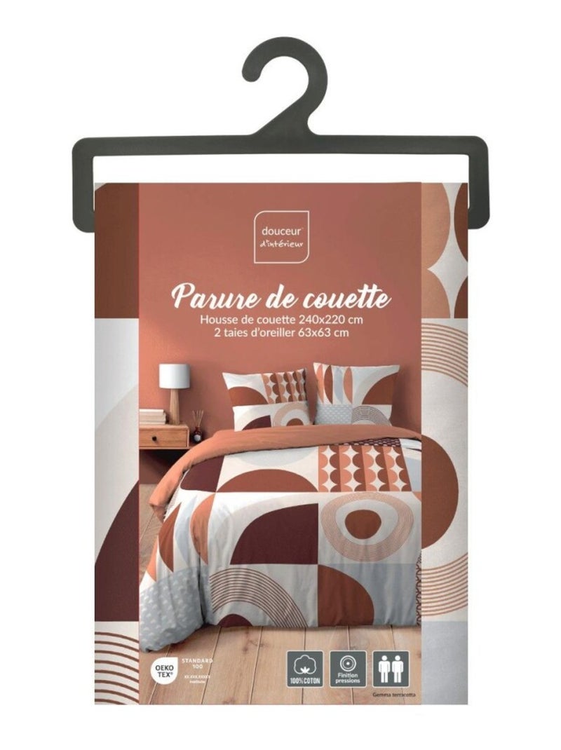 Housse de couette 240x220 + 2 taies GEMMA 100% coton Orange - Kiabi