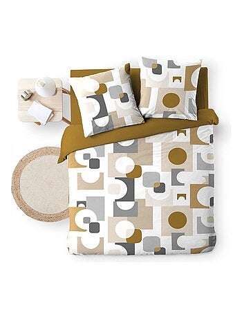 Housse de couette 240x220 + 2 taies GEOMELO ocre