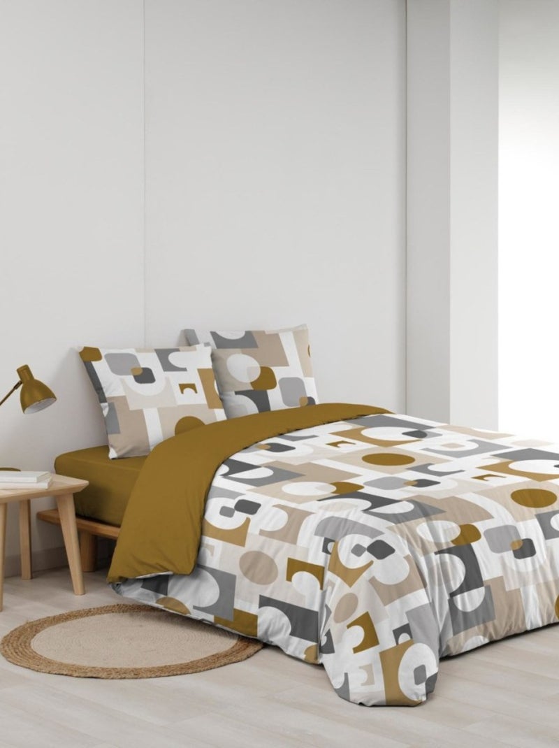 Housse de couette 240x220 + 2 taies GEOMELO ocre Multicolore - Kiabi