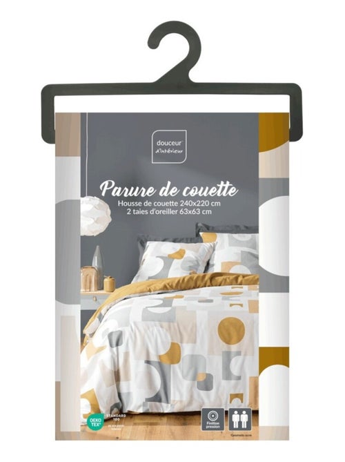 Housse de couette 240x220 + 2 taies GEOMELO ocre - Kiabi Housse de couette 240x220 + 2 taies GEOMELO ocre - Kiabi