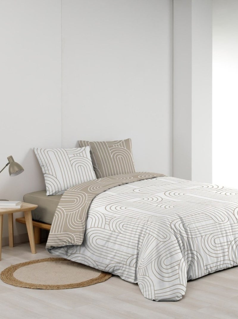 Housse de couette 240x220 + 2 taies GEOMETRIQUE 100% coton 57fils Blanc - Kiabi