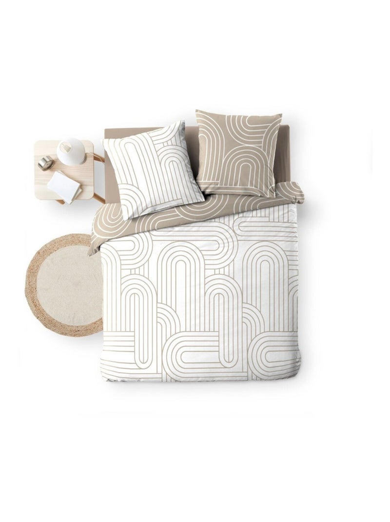 Housse de couette 240x220 + 2 taies GEOMETRIQUE 100% coton 57fils Blanc - Kiabi