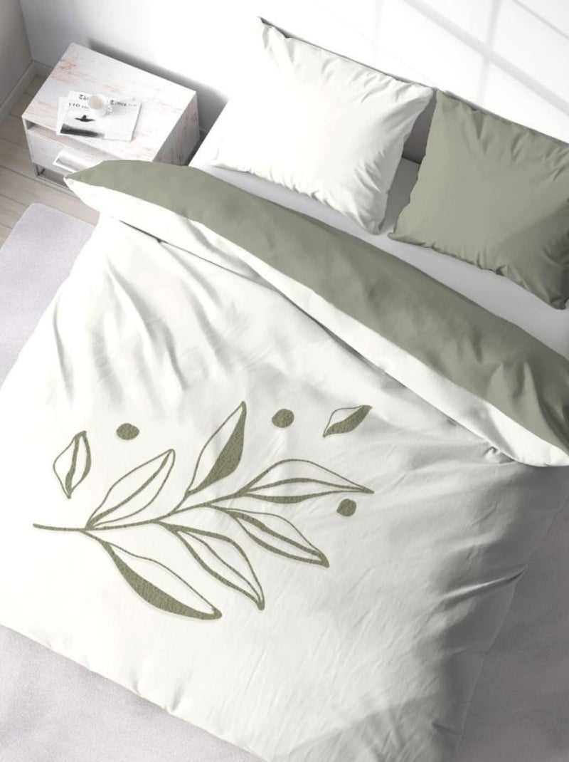 Housse de couette 240x220 + 2 taies HERBIER en coton lavé Gris - Kiabi