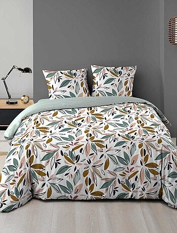 Housse de couette 240x220 + 2 taies imprimées feuillages