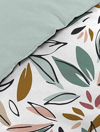 Housse de couette 240x220 + 2 taies imprimées feuillages