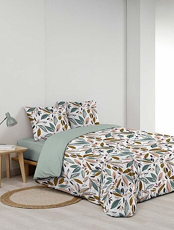 Housse de couette 240x220 + 2 taies imprimées feuillages