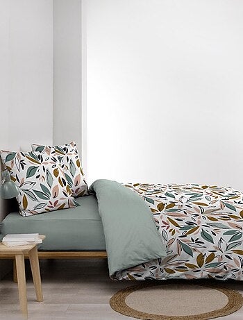 Housse de couette 240x220 + 2 taies imprimées feuillages